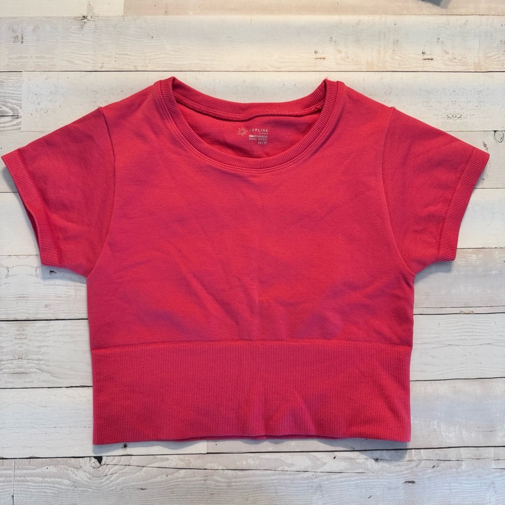 Aerie Offline Sidewalk Pink Crop Top Sz XS